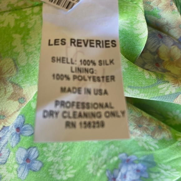 Les Reveries Silk Lime Green With Purple & Gold Floral Print Midi Dress  6 EUC‎ - Picture 12 of 12